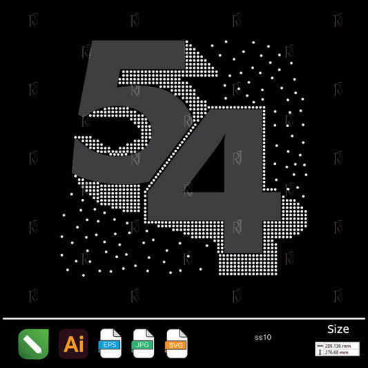 Number 54 Sparkle Fade Rhinestone Design – Premium Rhinestone Design by Rhinestone1