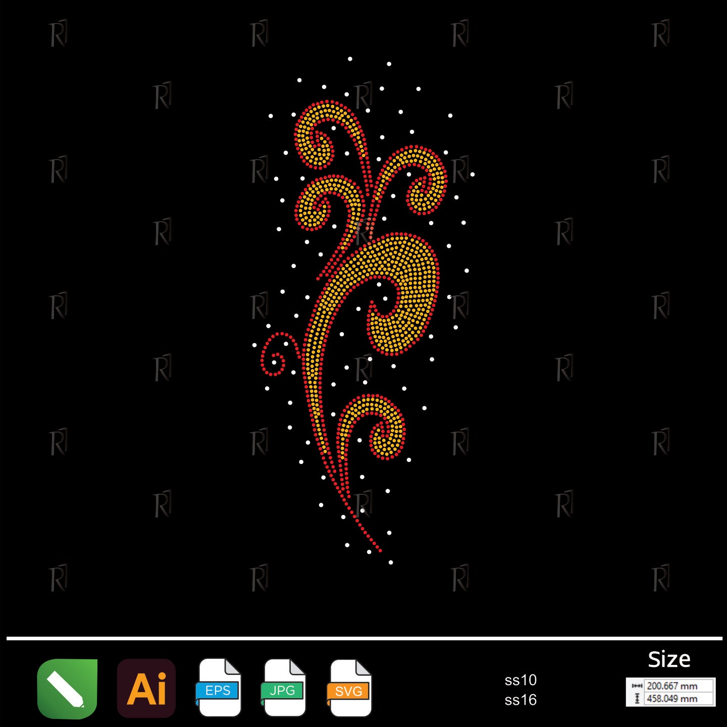 Golden Flame Curl Rhinestone – Premium Rhinestone Design by Rhinestone1