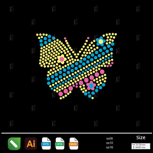Colorful Butterfly with Flowers Rhinestone – Premium Rhinestone Design by Rhinestone1