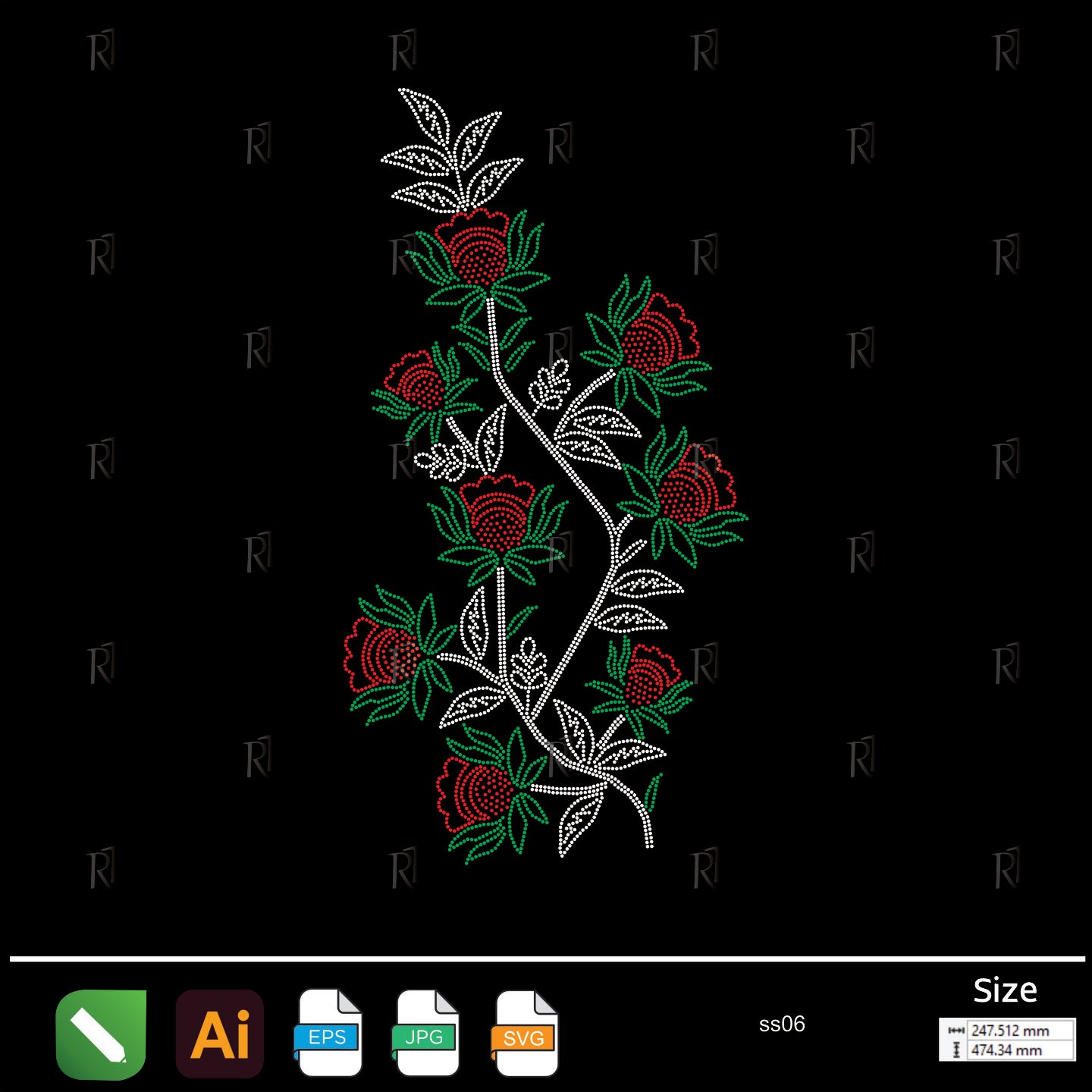 Blooming Vine Rhinestone – Premium Rhinestone Design by Rhinestone1