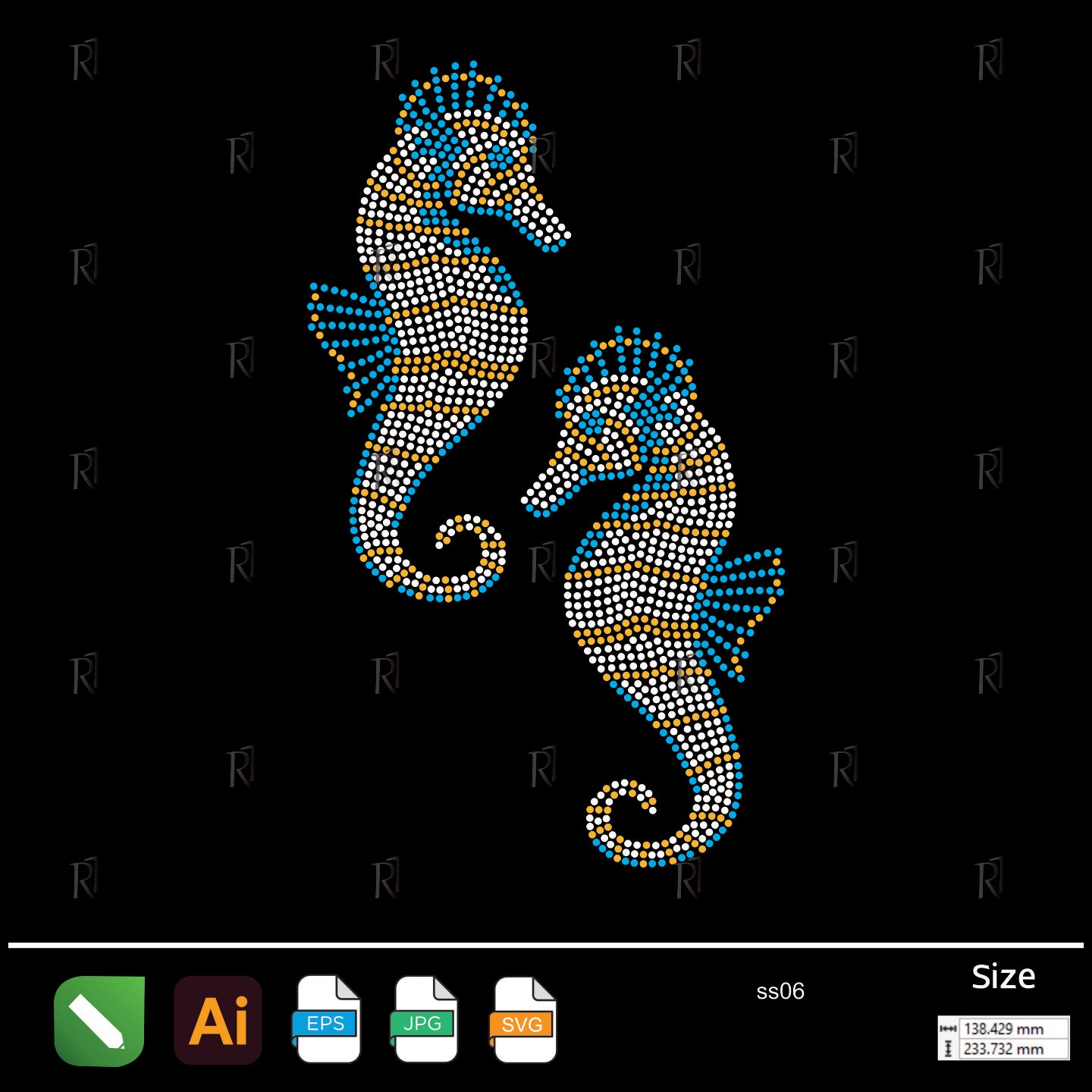 Seahorse Duo Charm Rhinestone – Premium Rhinestone Design by Rhinestone1