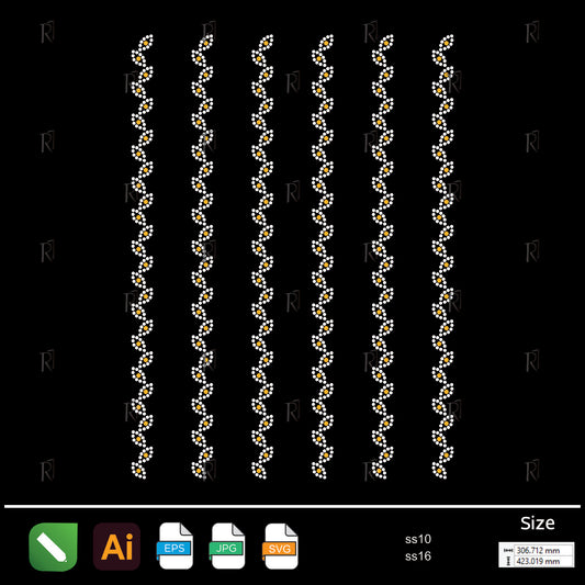 Floral Wave Border Rhinestone – Premium Rhinestone Design by Rhinestone1
