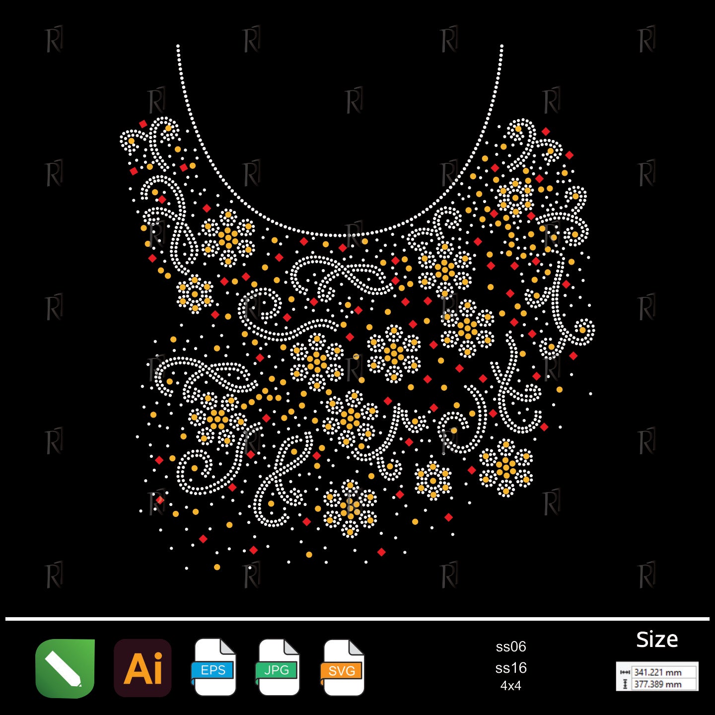 Yellow Floral Paisley Rhinestone Pattern – Premium Rhinestone Design by Rhinestone1