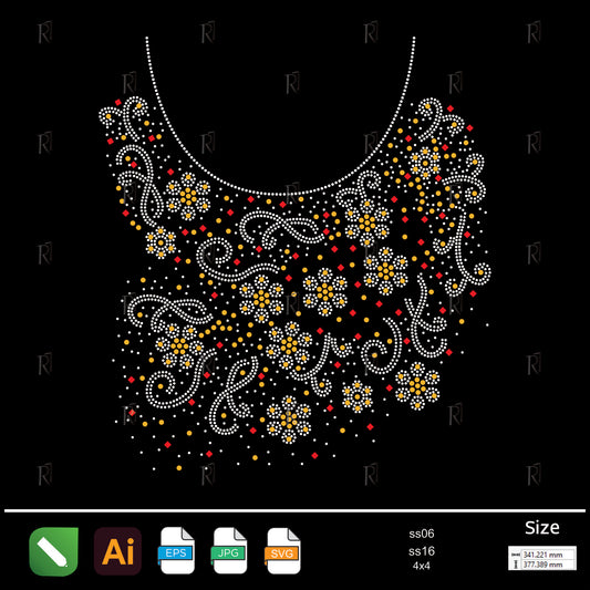 Yellow Floral Paisley Rhinestone Pattern – Premium Rhinestone Design by Rhinestone1