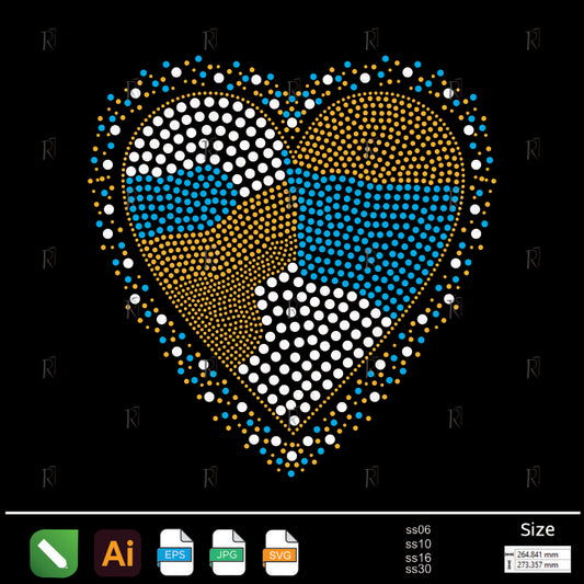 Golden Blue Heart Rhinestone – Premium Rhinestone Design by Rhinestone1