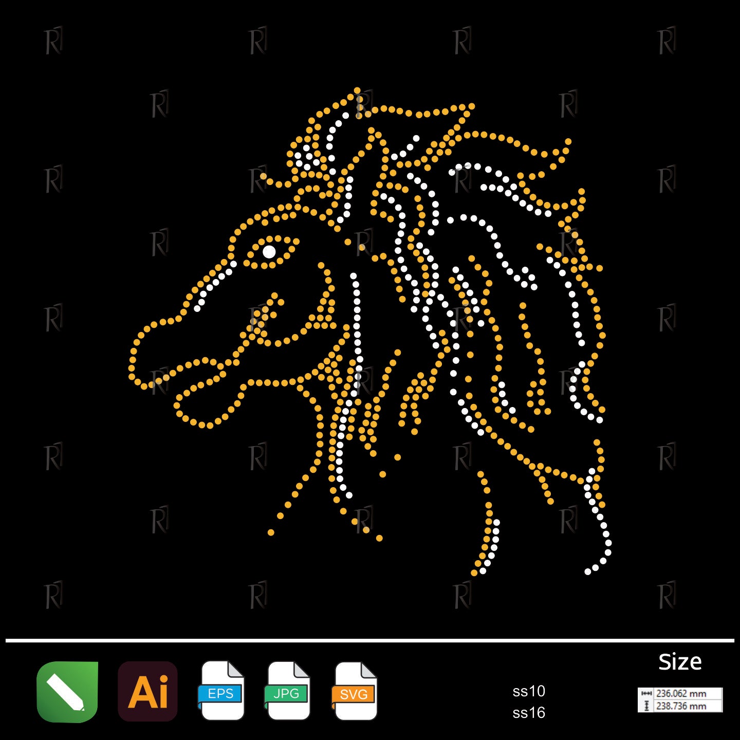 Golden Horse Head Rhinestone – Premium Rhinestone Design by Rhinestone1