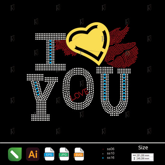 I ❤️ You Kiss – Premium Rhinestone Design by Rhinestone1