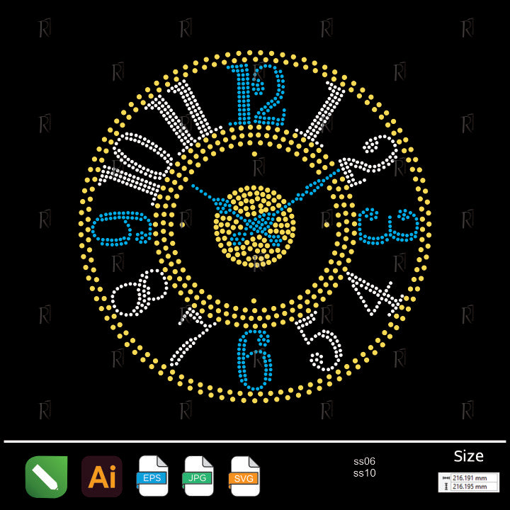 Decorative Clock Face Rhinestone – Premium Rhinestone Design by Rhinestone1