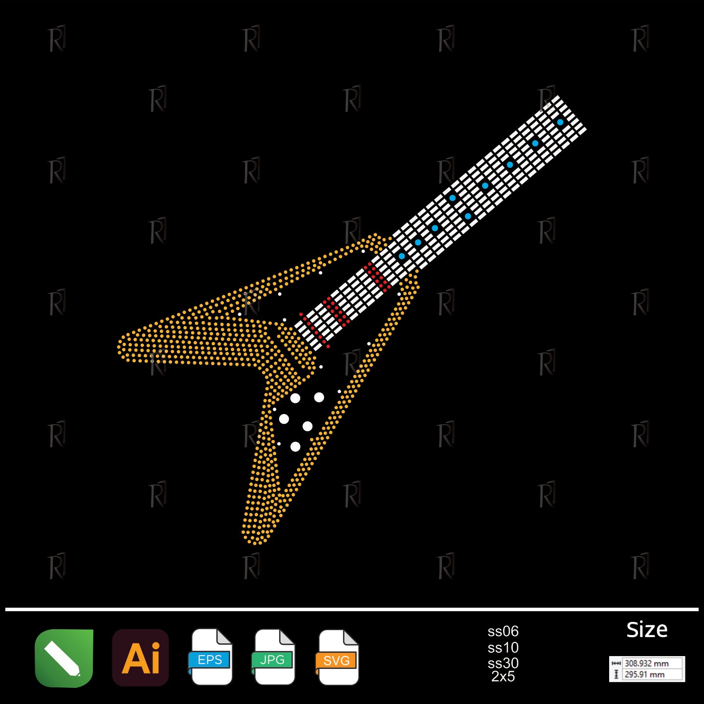 Flying V Guitar Rhinestone – Premium Rhinestone Design by Rhinestone1