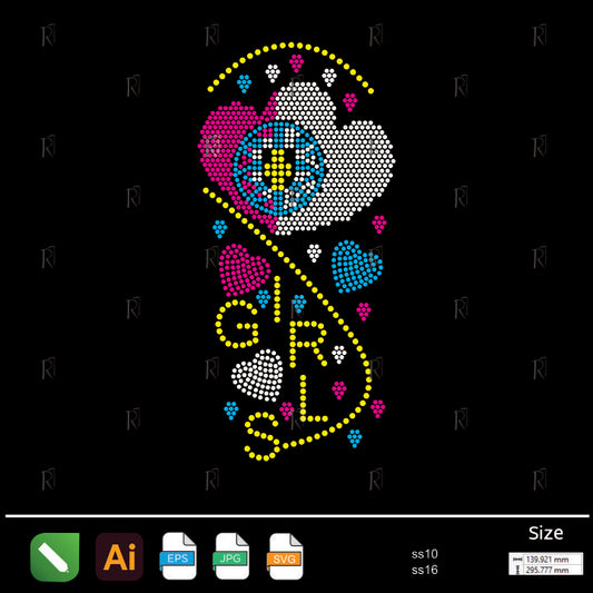 Colorful Girls Heart Rhinestone – Premium Rhinestone Design by Rhinestone1