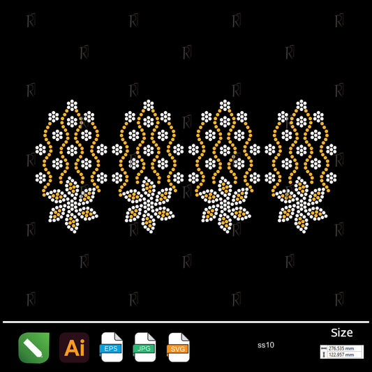 Wavy Lines with Floral End Rhinestone – Premium Rhinestone Design by Rhinestone1