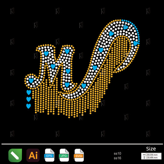Love Letter M Rhinestone – Premium Rhinestone Design by Rhinestone1