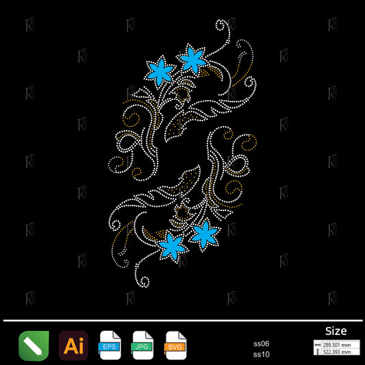 Blue Floral Swirl Rhinestone – Premium Rhinestone Design by Rhinestone1