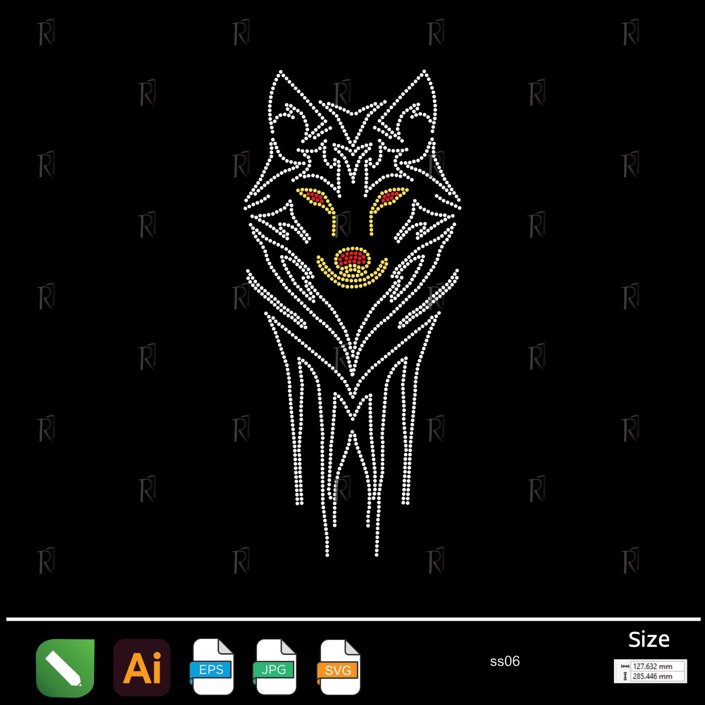 Fierce Wolf Head Rhinestone – Premium Rhinestone Design by Rhinestone1