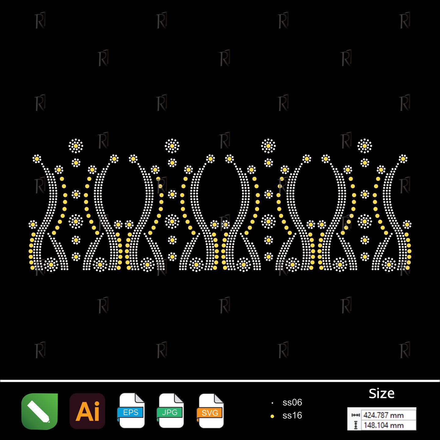 Floral Rhinestone Border Motif – Premium Rhinestone Design by Rhinestone1