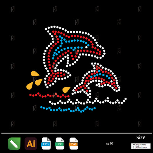 Playful Dolphins Rhinestone – Premium Rhinestone Design by Rhinestone1