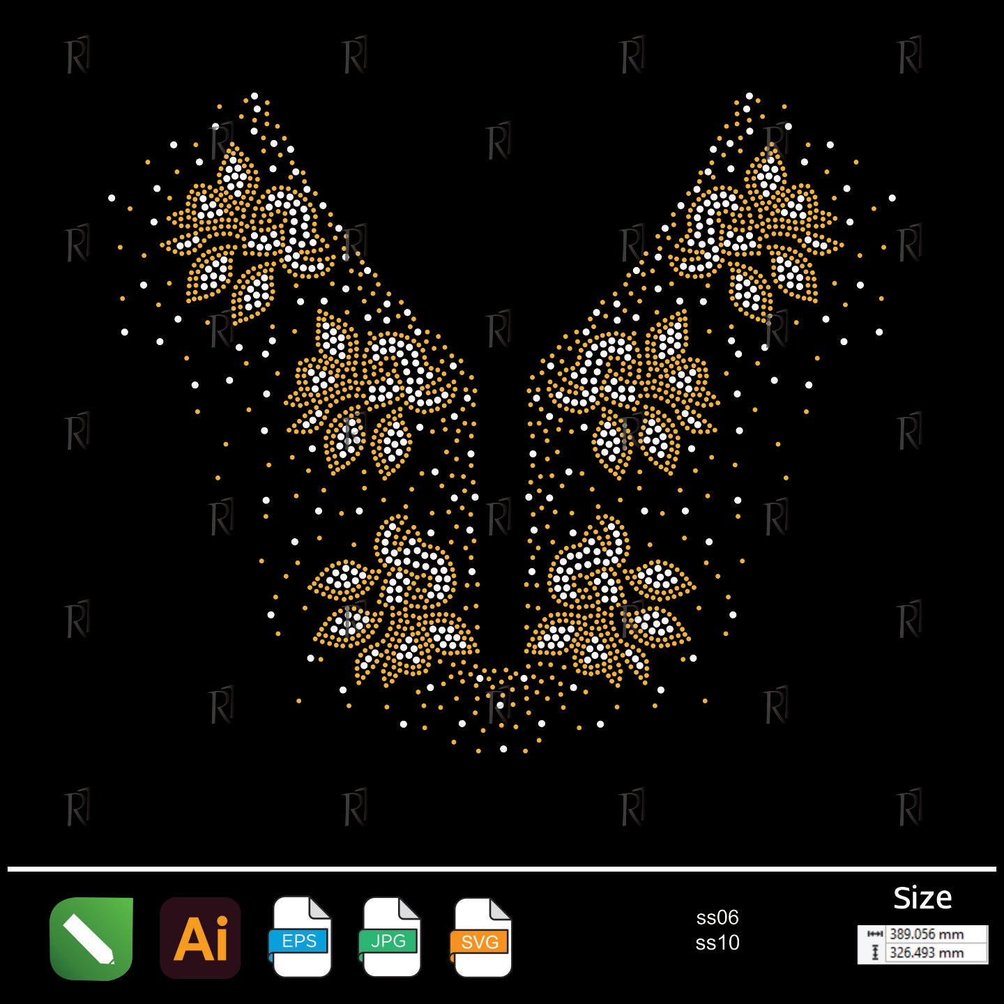 Golden Leafy V-Neck Rhinestone – Premium Rhinestone Design by Rhinestone1