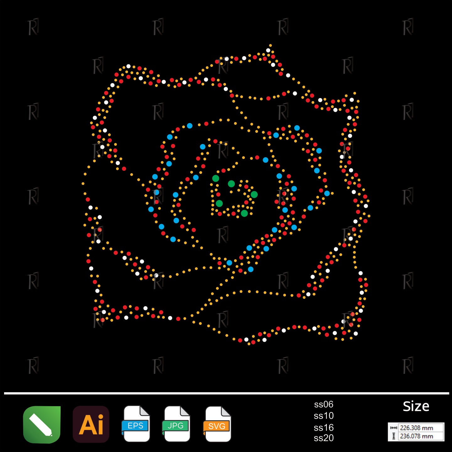 Multicolor Blooming Rose Rhinestone – Premium Rhinestone Design by Rhinestone1