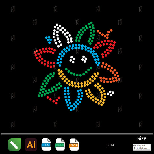 Rainbow Smiley Flower Rhinestone – Premium Rhinestone Design by Rhinestone1