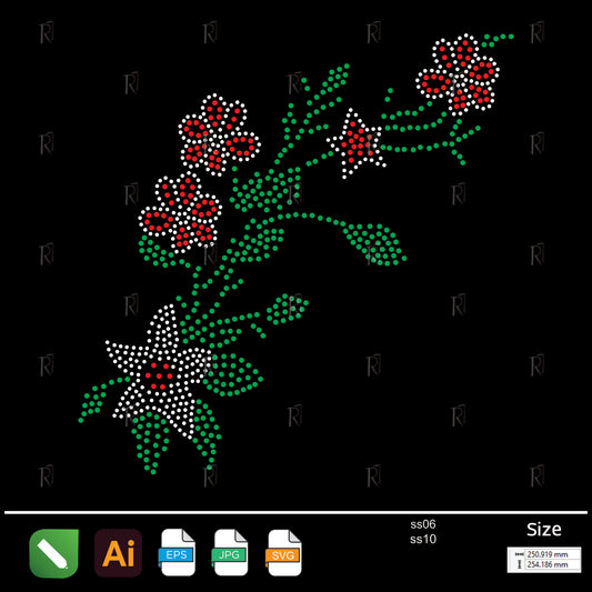 Blooming Floral Branch Rhinestone – Premium Rhinestone Design by Rhinestone1