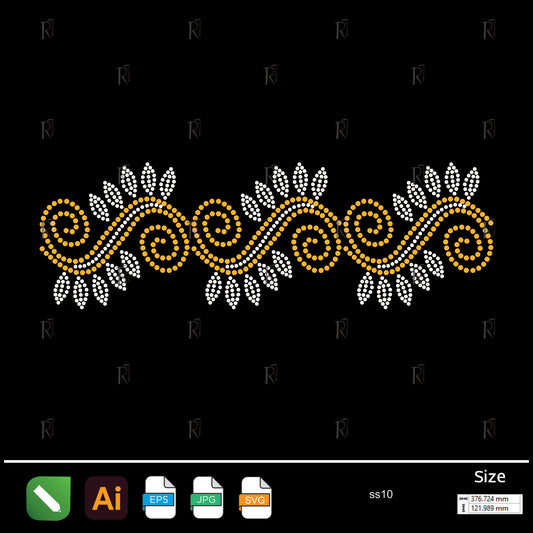 Golden Spiral Leaf Border Rhinestone – Premium Rhinestone Design by Rhinestone1