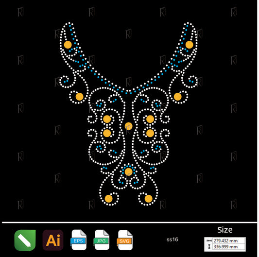 Golden Flourish Neckline Rhinestone – Premium Rhinestone Design by Rhinestone1