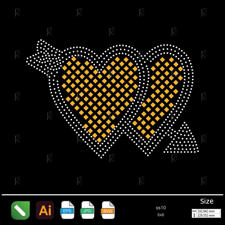 Double Hearts Arrow Rhinestone – Premium Rhinestone Design by Rhinestone1