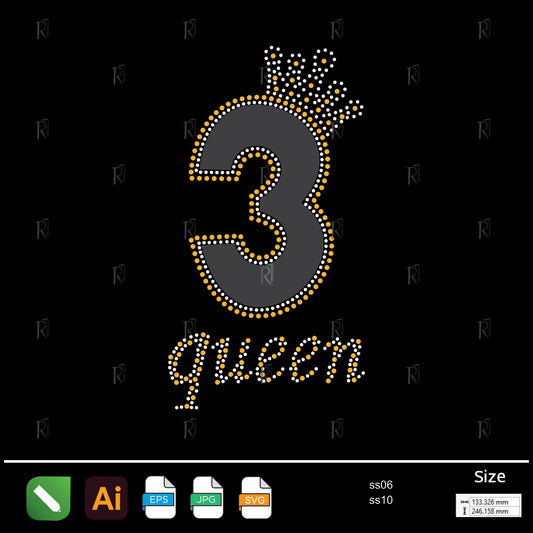 Birthday Queen 3 Rhinestone – Premium Rhinestone Design by Rhinestone1
