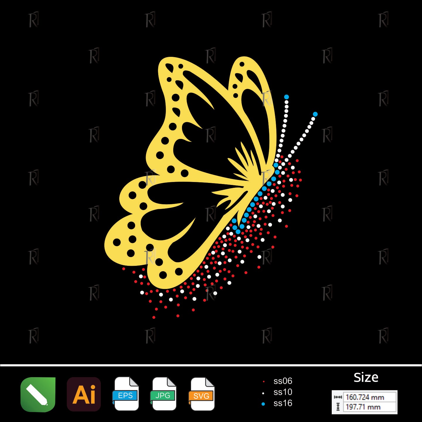 Yellow Butterfly Sparkle – Premium Rhinestone Design by Rhinestone1