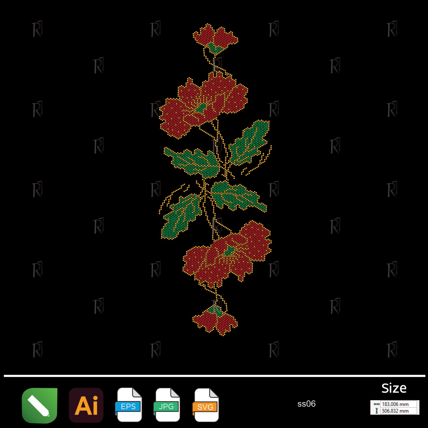 Cascading Red Roses Rhinestone – Premium Rhinestone Design by Rhinestone1