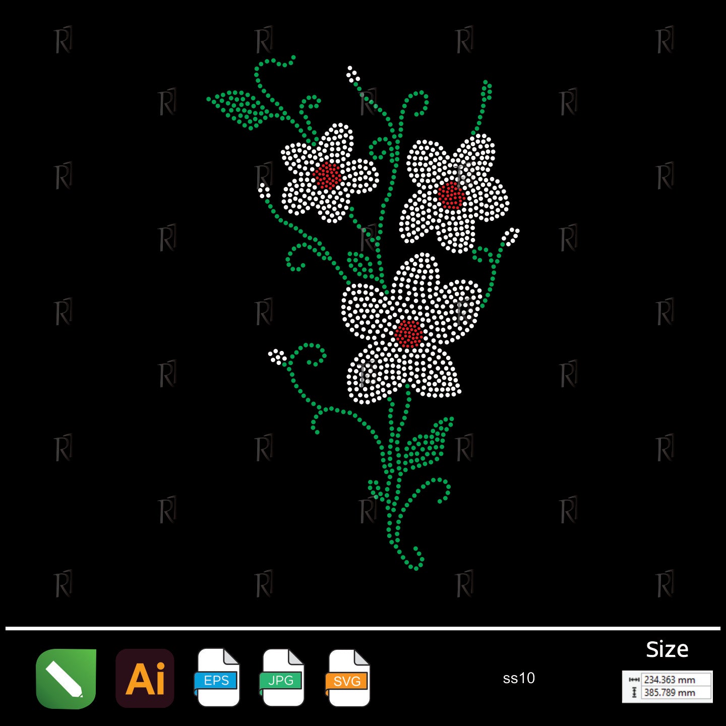Triple White Flowers Rhinestone – Premium Rhinestone Design by Rhinestone1