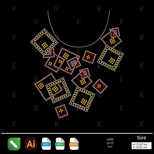 Overlapping Red & Gold Squares Collar Rhinestone – Premium Rhinestone Design by Rhinestone1