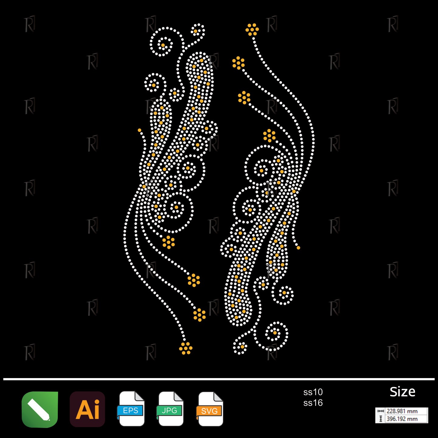 Golden Floral Swirl Rhinestone – Premium Rhinestone Design by Rhinestone1
