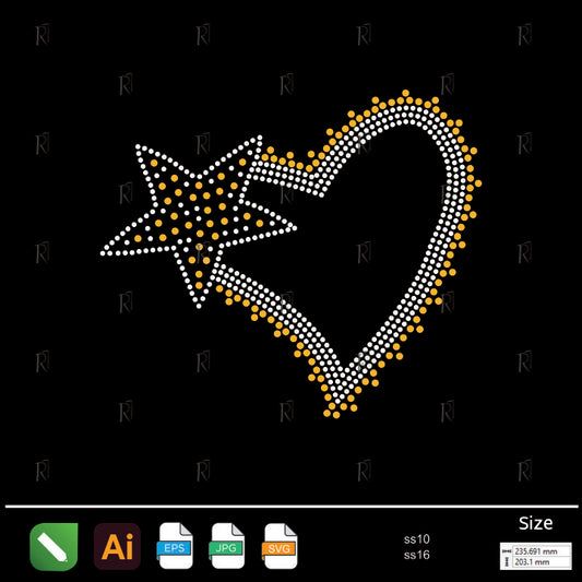 Shooting Star Heart Rhinestone – Premium Rhinestone Design by Rhinestone1