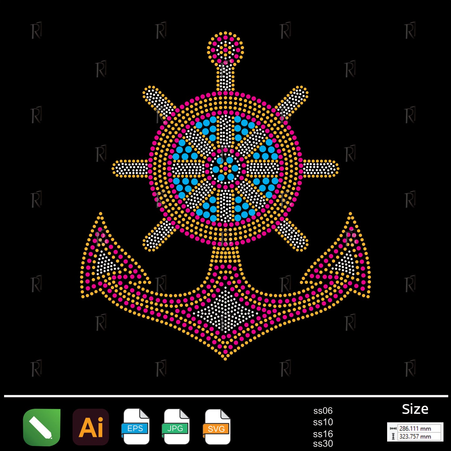 Colorful Anchor & Ship Wheel Rhinestone – Premium Rhinestone Design by Rhinestone1
