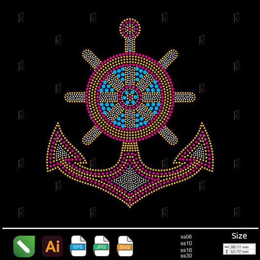 Colorful Anchor & Ship Wheel Rhinestone – Premium Rhinestone Design by Rhinestone1