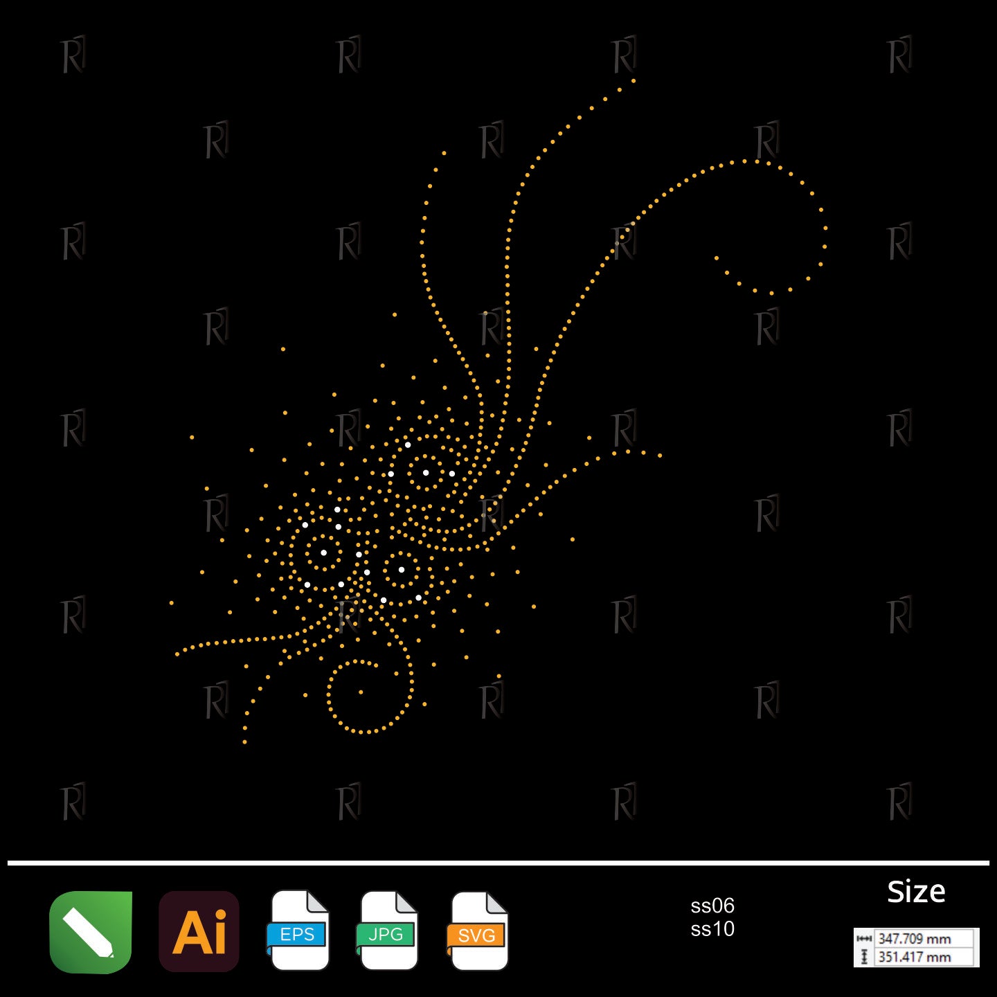Golden Spiral Burst Rhinestone Art – Premium Rhinestone Design by Rhinestone1