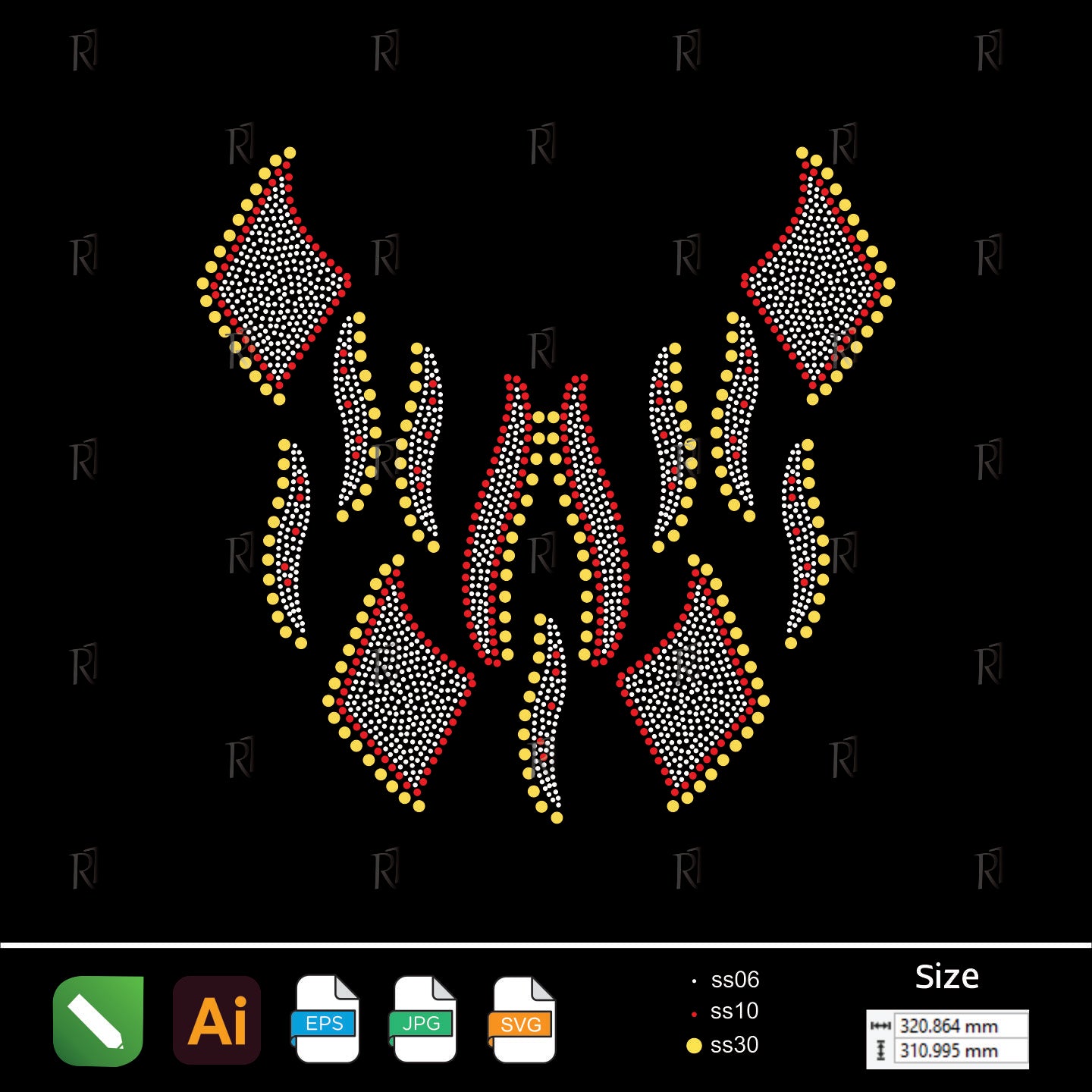 Flaming Diamond Harmony – Premium Rhinestone Design by Rhinestone1
