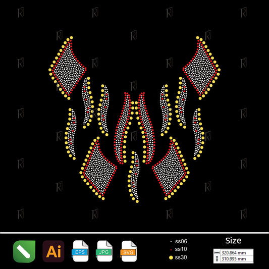 Flaming Diamond Harmony – Premium Rhinestone Design by Rhinestone1