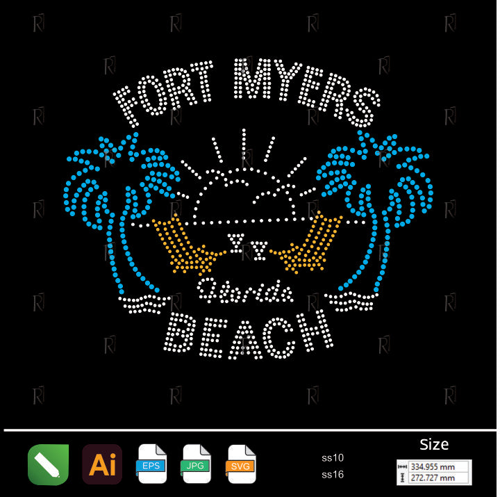 Fort Myers Beach Sunset Rhinestone – Premium Rhinestone Design by Rhinestone1
