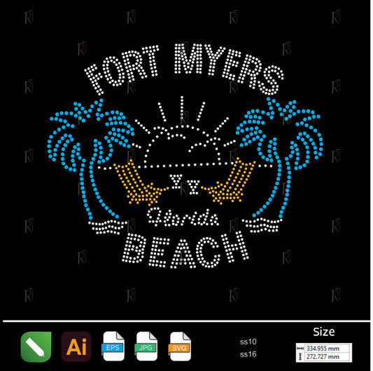 Fort Myers Beach Sunset Rhinestone – Premium Rhinestone Design by Rhinestone1