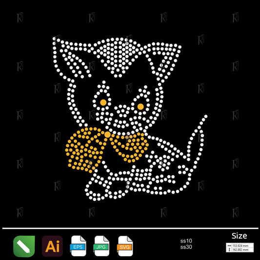 Cute Kitten with Bow Rhinestone – Premium Rhinestone Design by Rhinestone1