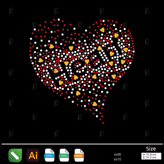 Heart Love Text Rhinestone – Premium Rhinestone Design by Rhinestone1