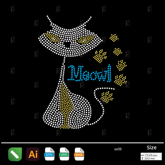 Sassy Meow Cat Rhinestone – Premium Rhinestone Design by Rhinestone1