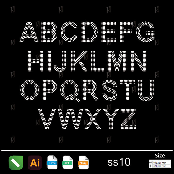 Silver Dotted Alphabet Rhinestone ss10 – Premium Rhinestone Design by Rhinestone1