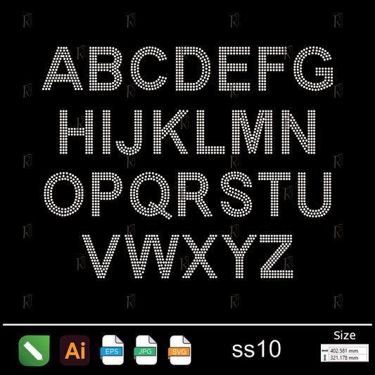 Silver Dotted Alphabet Rhinestone ss10 – Premium Rhinestone Design by Rhinestone1