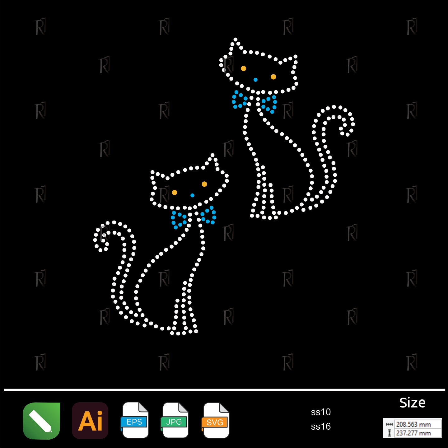 Twin Cats with Bow Rhinestone – Premium Rhinestone Design by Rhinestone1