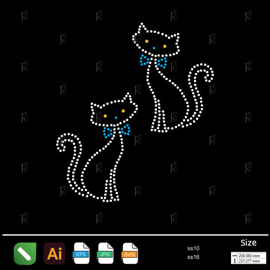 Twin Cats with Bow Rhinestone – Premium Rhinestone Design by Rhinestone1