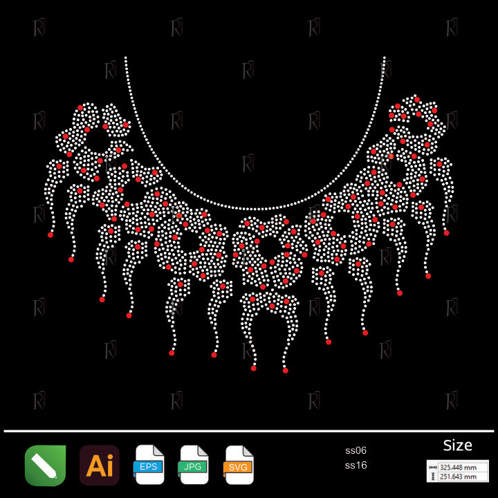Red Accent Drip Lace Collar Rhinestone – Premium Rhinestone Design by Rhinestone1