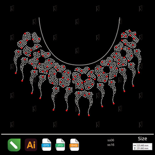 Red Accent Drip Lace Collar Rhinestone – Premium Rhinestone Design by Rhinestone1